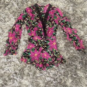 Fashion Nova woman pink floral long sleeves ruffle lined romper. Size S. Used.